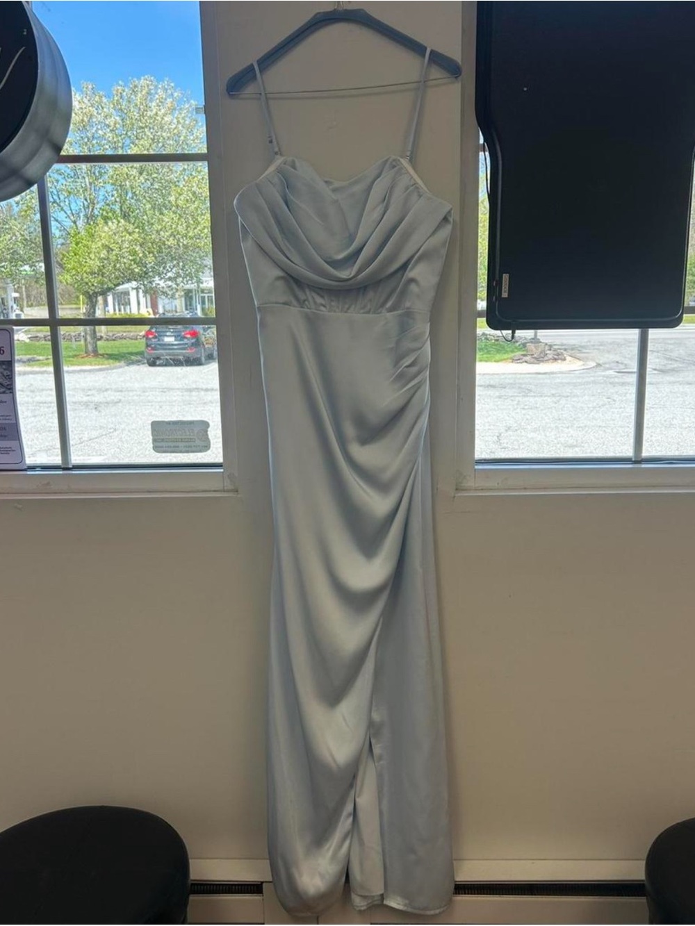 Birdy Grey Pale Blue Satin Maxi Dress